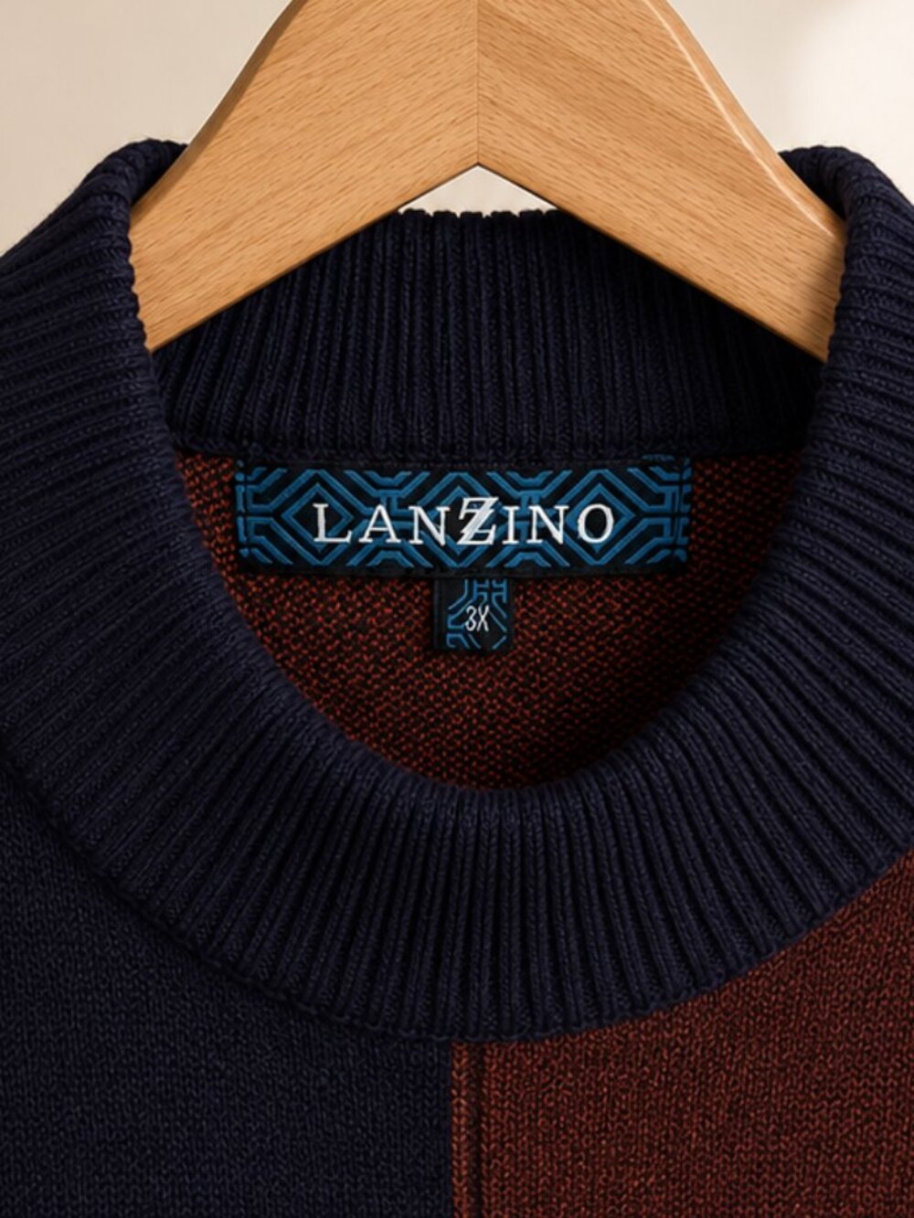 Lanzino Men's Geometric Colorblock Mock Neck Knit Sweater 3XL Big & Tall Pullove - Picture 2 of 3